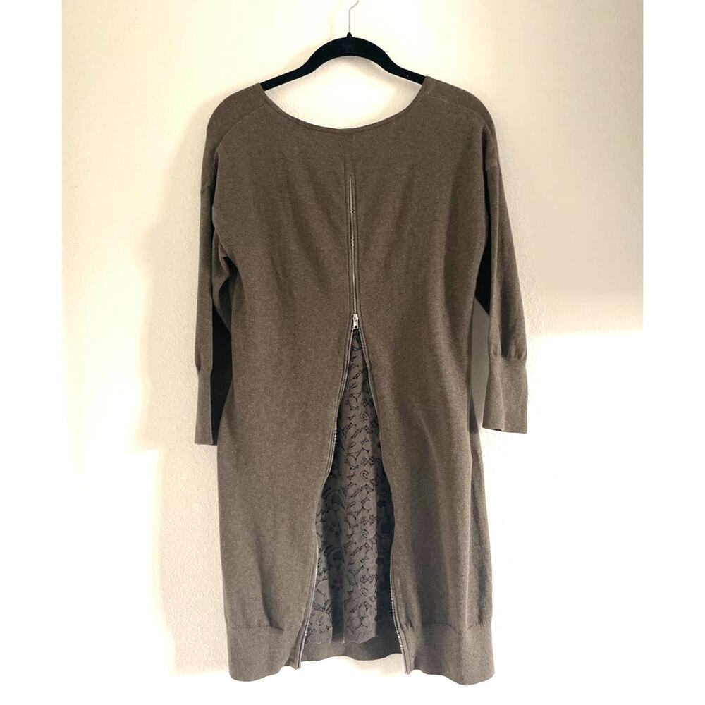intimissimi knit pullover long sleeve dress with zipper and lace/ Brown/S